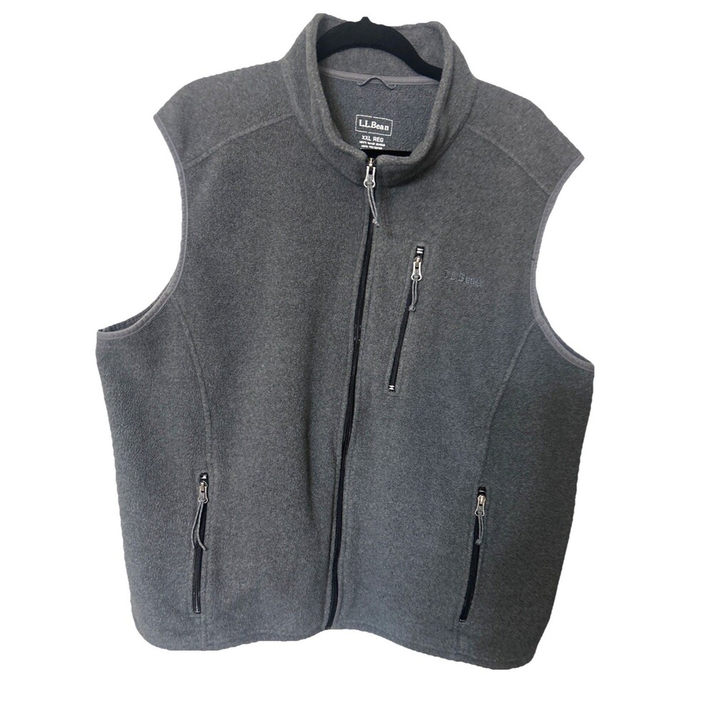 VTG LL Bean Mens 2XL Classic Polartec Fleece Vest Gray Full Zip Zipper Pockets